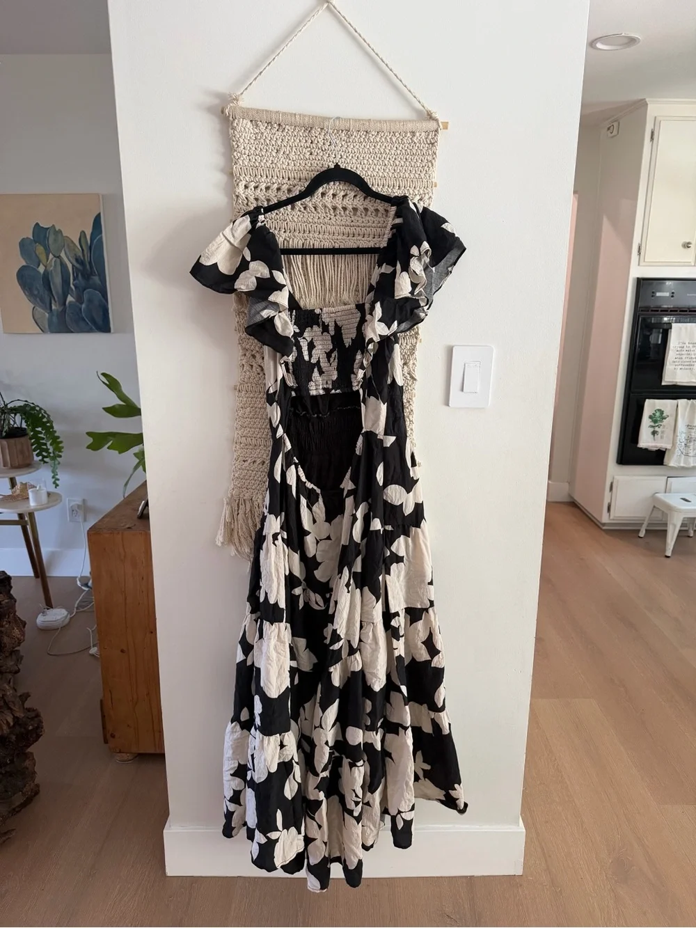 Anthropologie Black and Cream Floral Maxi Dress